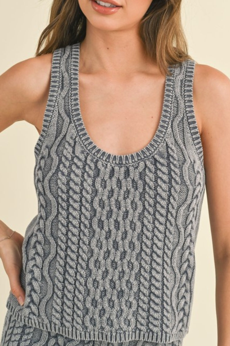 DYE AND WASH CABLE KNITTED TOP