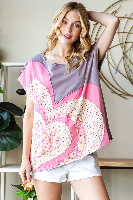 WASHED HEART QUILTED BOHO T-SHIRTS